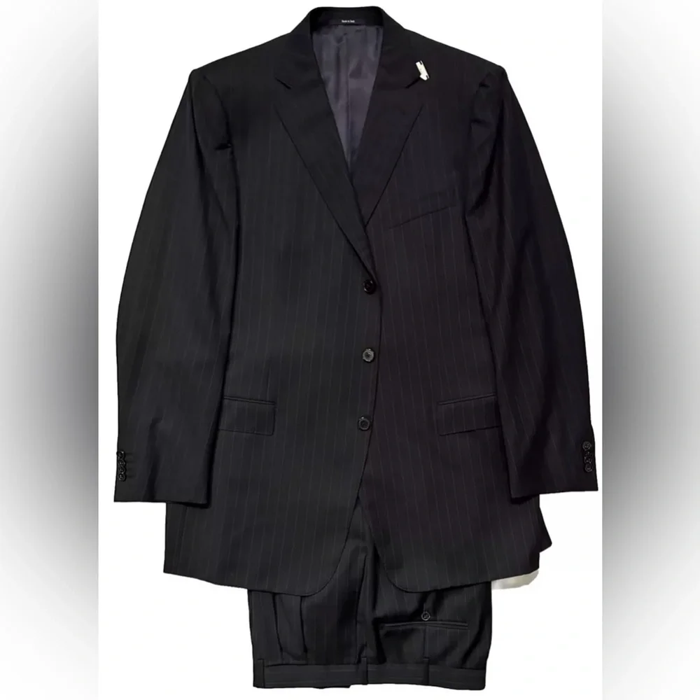 $2450 NEW IMPERFECT 58 46 R/L ERMENEGILDO ZEGNA SUIT BANKERS NAVY PINSTRIPE